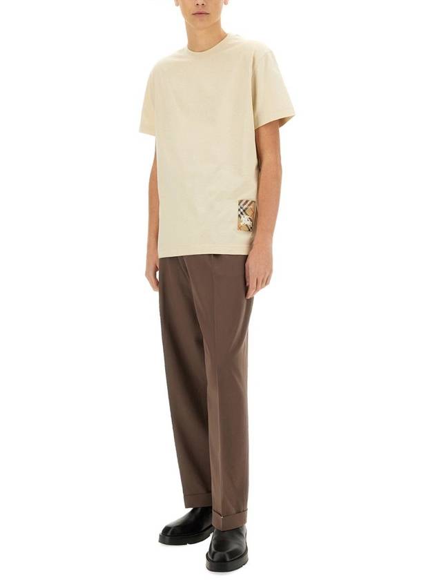 Check Label Cotton Short Sleeve T-Shirt Beige - BURBERRY - BALAAN 3