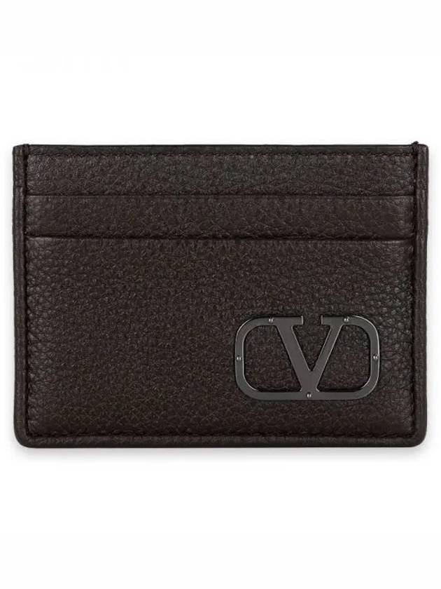 Signature V Logo Leather Card Wallet Brown - VALENTINO - BALAAN 2