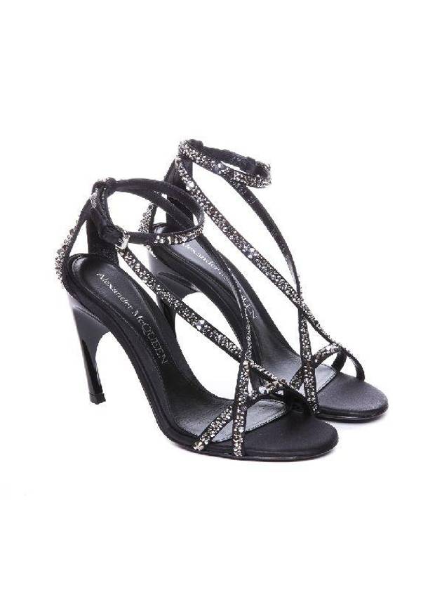 Twisted Armadillo Crystal Sandal Heels Black - ALEXANDER MCQUEEN - BALAAN 3