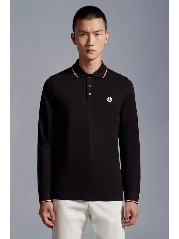 Logo Patch Cotton Long Sleeve Polo Shirt Black - MONCLER - BALAAN 5