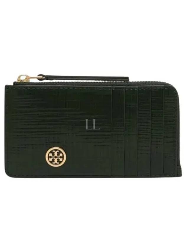 Robinson Crosshatched Zipper Card Wallet Evergreen - TORY BURCH - BALAAN 2