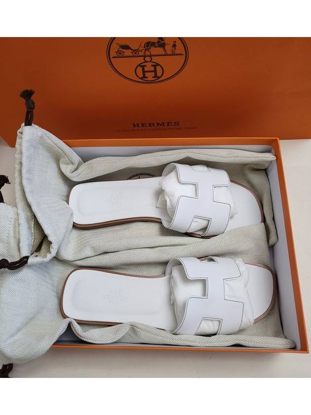 Oran Calfskin Slippers Blanc - HERMES - BALAAN 8