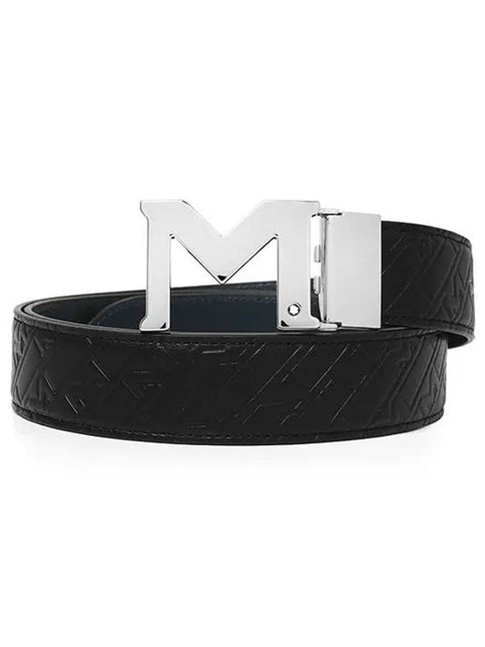 Men's M Pattern Reversible Belt Black Blue - MONTBLANC - BALAAN.