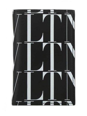 VLTN logo print leather card wallet black - VALENTINO - BALAAN.