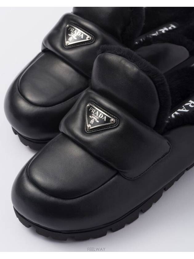 Triangle Logo Fleece Slippers Black - PRADA - BALAAN 3