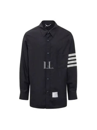 4 Bar Stripe Plain Weaving Wool Long Sleeve Shirt Navy - THOM BROWNE - BALAAN 2