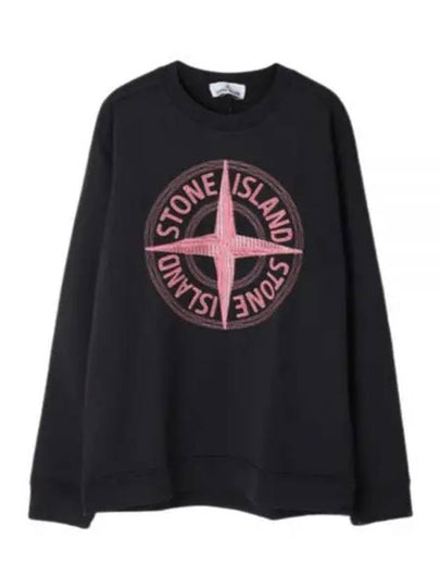 Garment Dyed Stitches Four Print Crewneck Sweatshirt Black - STONE ISLAND - BALAAN 2