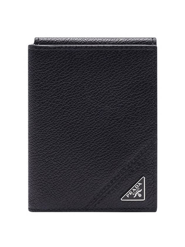 Vitello Triangle Logo Half Wallet Black - PRADA - BALAAN 1