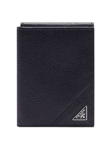 Vitello triangle logo bi fold wallet black - PRADA - BALAAN 1