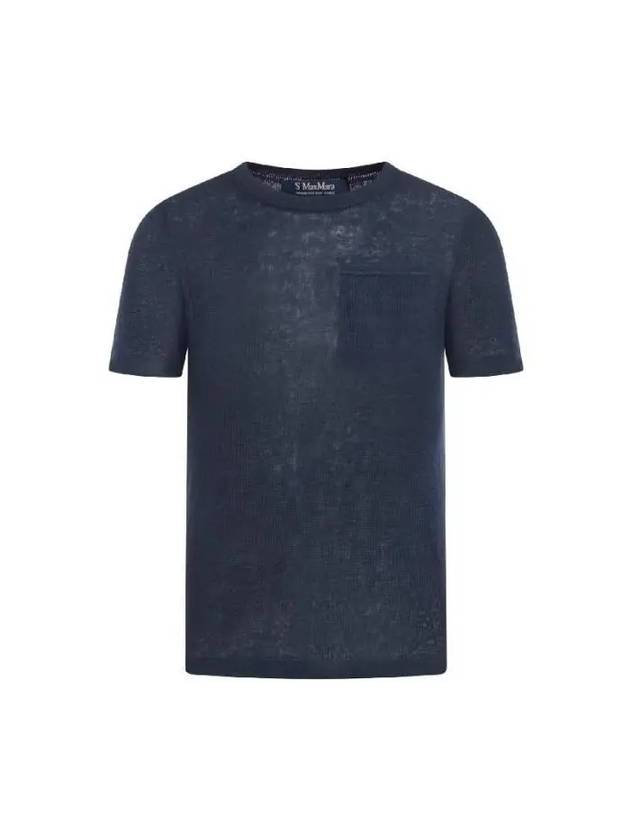 S Max Mara Front Pocket Linen T Shirt 2419361013600002 BLUE MARINO - MAX MARA - BALAAN 1