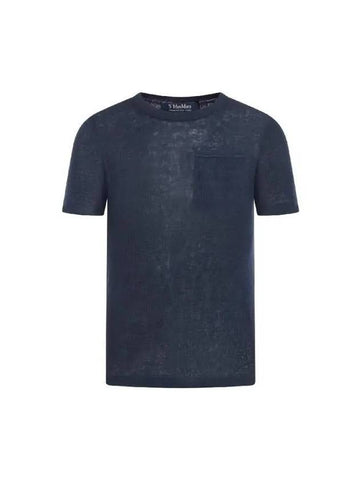 S Max Mara Front Pocket Linen T Shirt 2419361013600002 BLUE MARINO - MAX MARA - BALAAN 1