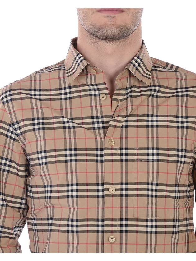 Small Scale Check Stretch Cotton Long Sleeve Shirt Beige - BURBERRY - BALAAN 4