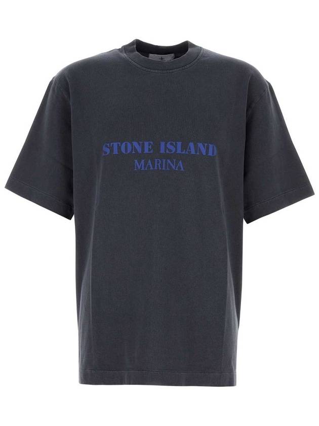 Logo Print Crew Neck Short Sleeve T-Shirt Blue - STONE ISLAND - BALAAN 2