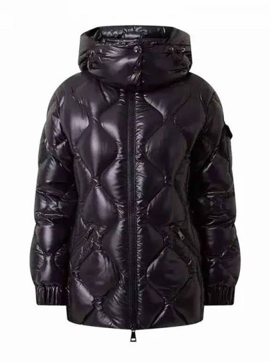 FIOGET Arm Logo Patch Quilted Hooded Down Jacket Glossy Black Women s Padding 233356 - MONCLER - BALAAN 1