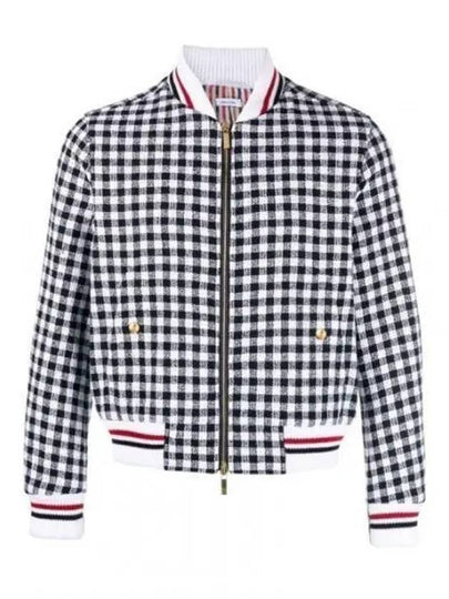 Gingham Boucle Knit Rib Cotton Bomber Jacket Navy - THOM BROWNE - BALAAN 2