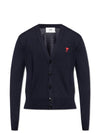 Red Heart Logo Merino Wool Cardigan Navy - AMI - BALAAN 1