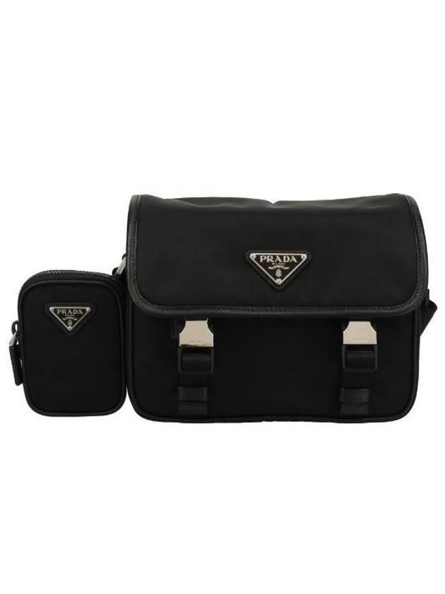 Triangle Logo Re-Nylon Saffiano Leather Cross Bag Black - PRADA - BALAAN 2