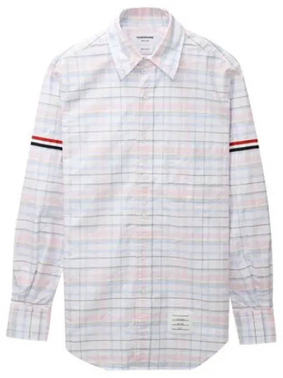 Men's Plaid Three Stripes Armband Oxford Long Sleeve Shirt Light Pink - THOM BROWNE - BALAAN 2