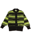 Logo Stripe Pattern Knit Cardigan Black - GANNI - BALAAN 2