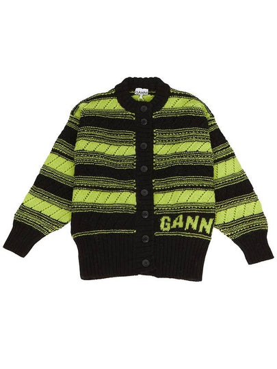 Logo Stripe Pattern Knit Cardigan Black - GANNI - BALAAN 2