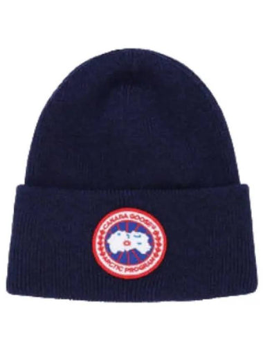 Logo Patch Wool Beanie Navy - CANADA GOOSE - BALAAN 1