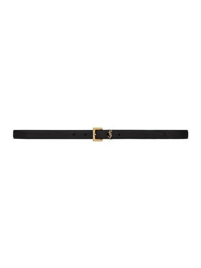 Cassandre Grained Leather Square Buckle Thin Belt Black - SAINT LAURENT - BALAAN 2