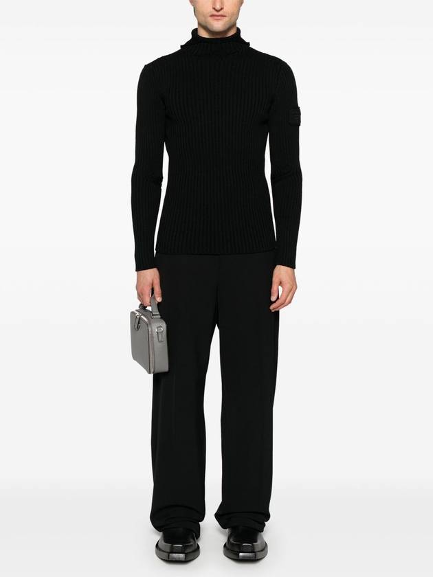 Logo Patch Rib Knit Wool Turtleneck Black - PRADA - BALAAN 3