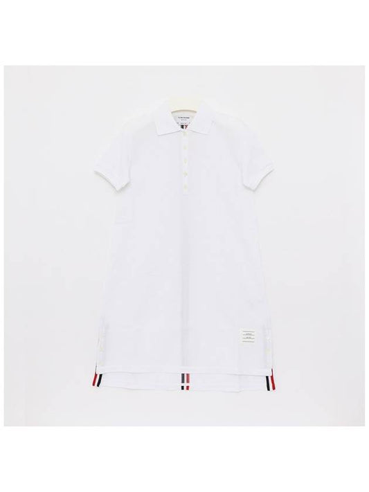 Classic Cotton Pique Center Back Stripe A-Line Short Sleeve Polo Shirt Short Dress White - THOM BROWNE - BALAAN 2