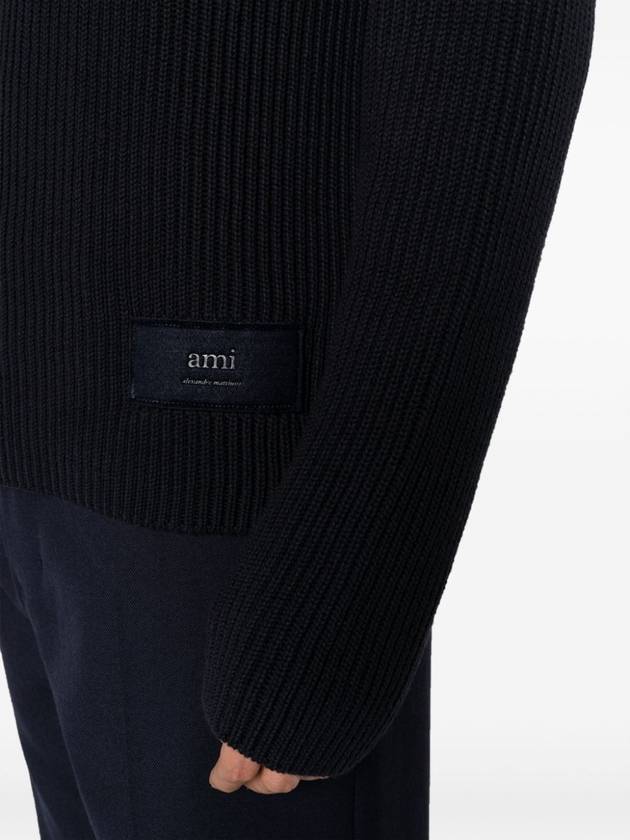 Logo Rib Turtleneck Navy - AMI - BALAAN 5