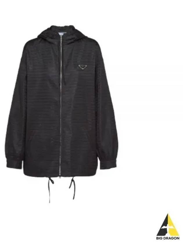 Triangle Logo Re-Nylon Zip Up Hoodie Black - PRADA - BALAAN 2