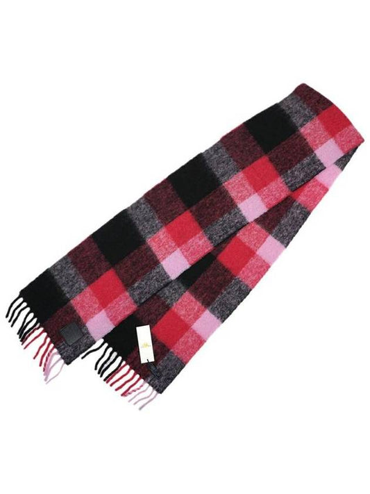 [MAISON KITSUNE] CHECK FRINGED SCARF - PINK RED CHECK - MAISON KITSUNE - BALAAN 1