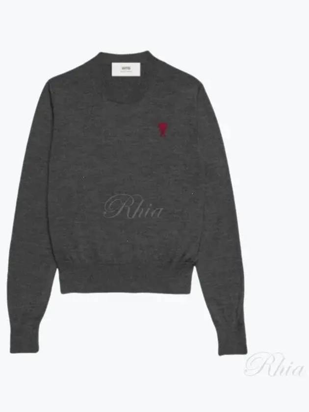 Heart Logo Crew Neck Merino Wool Knit Top Grey - AMI - BALAAN 2