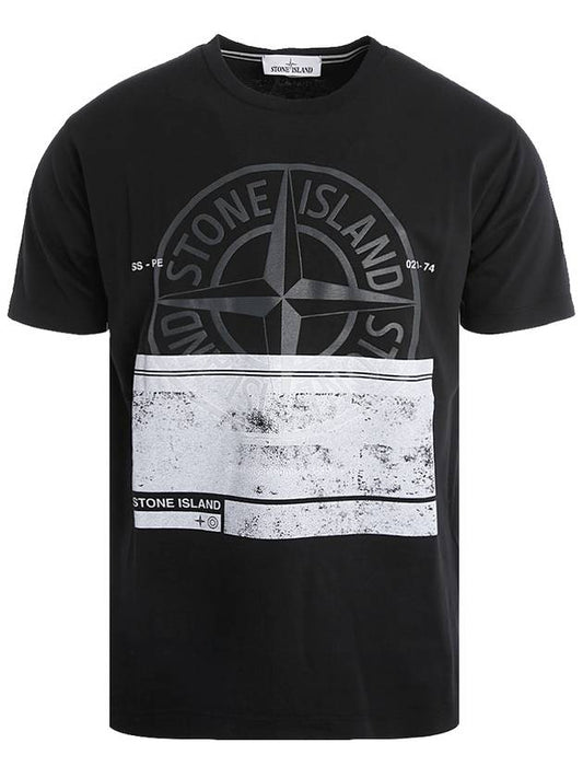 Block One Print Short Sleeve T-Shirt Black - STONE ISLAND - BALAAN.