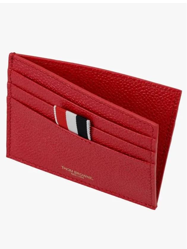 Pebble Grain Leather Stripe Note Compartment Card Wallet Red - THOM BROWNE - BALAAN 4