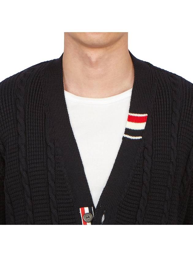 Cable Knitwear Virgin Wool Cardigan Navy - THOM BROWNE - BALAAN 7