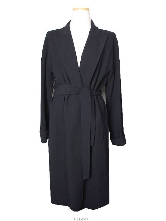 Midnight blue hand stitched wool blend belted coat 55 - MAX MARA - BALAAN 1