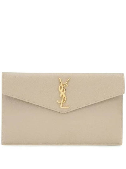 Uptown Grain de Poudre Embossed Leather Clutch Bag Dark Beige - SAINT LAURENT - BALAAN 2