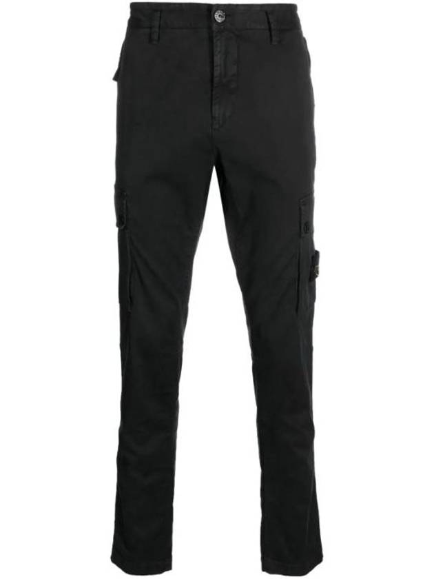 Garment Dyed Old Effect Stretch Broken Twill Cotton Cargo Pants Black - STONE ISLAND - BALAAN 2