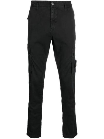 Garment Dyed Old Effect Stretch Broken Twill Cotton Cargo Pants Black - STONE ISLAND - BALAAN 2