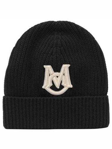 3B00014 M1509 999 Logo Patch Wool Beanie Black Hat TLS - MONCLER - BALAAN 1