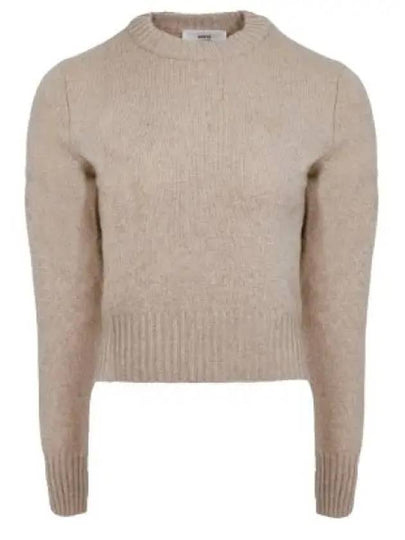 Heart Logo Cashmere Knit Top Beige - AMI - BALAAN 2