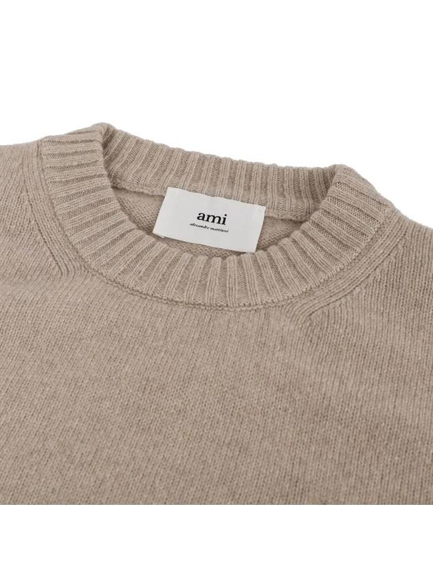 Chain Stitch Heart Logo Cashmere Knit Top Beige - AMI - BALAAN 4