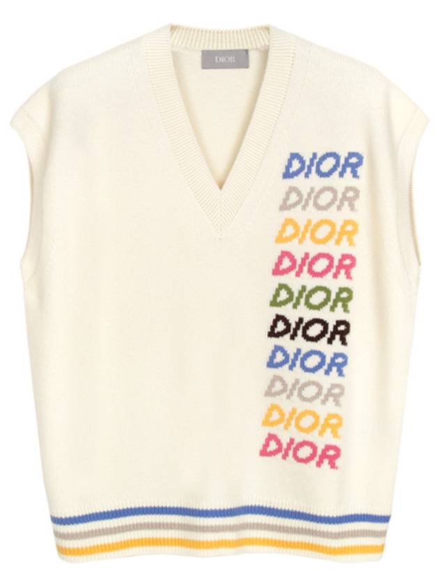 Logo Cashmere Vest Knit Top Beige - DIOR - BALAAN 2