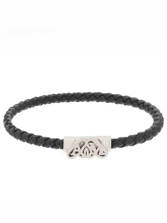 Seal Logo Leather Bracelet Black - ALEXANDER MCQUEEN - BALAAN 2