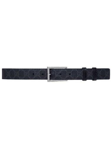 Rectangular Buckle Reversible Leather Belt Black Blue - GUCCI - BALAAN 1