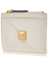 One Stud Leather Zipper Coin Purse White - VALENTINO - BALAAN 3