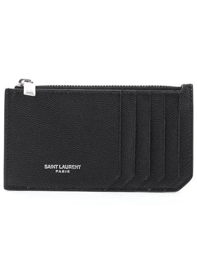 Leather Zipper Classic Fragment Card Wallet Black - SAINT LAURENT - BALAAN 2