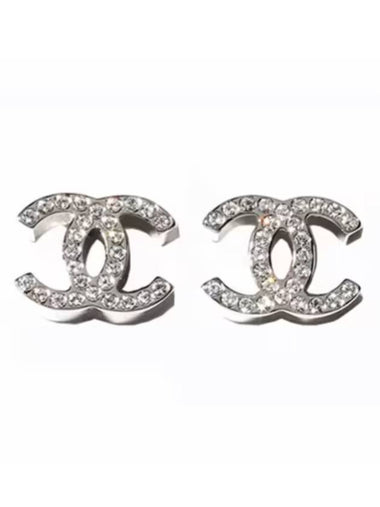 CC logo mini crystal earrings silver - CHANEL - BALAAN 1