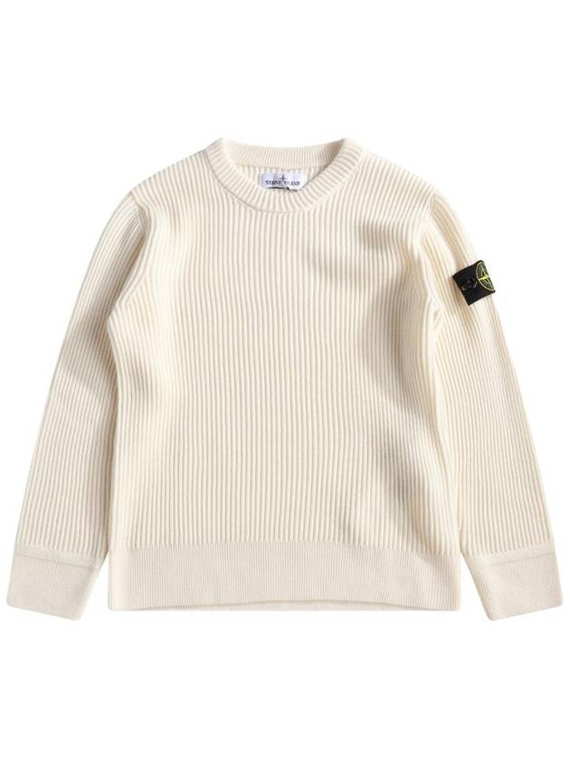 Ribbed Detail Crew Neck Knit Top Natural White - STONE ISLAND - BALAAN 1