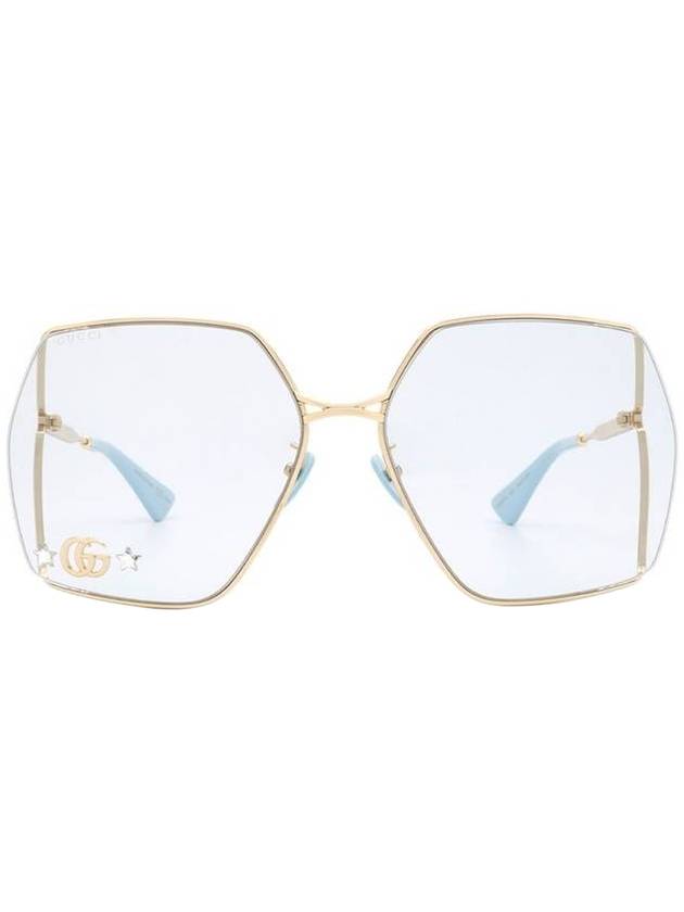 Eyewear Polygonal Gold Frame Sunglasses Light Blue - GUCCI - BALAAN.